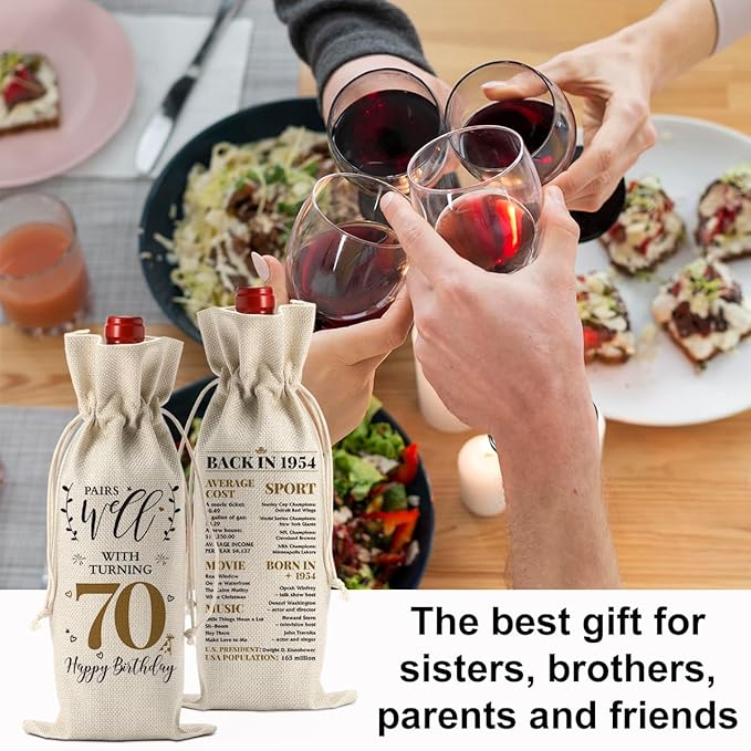 70th Birthday Gifts for Women Men Funny Wine Bag 70th Birthday Decorations Party Favors Happy Anniversary Birthday Gifts for 70 Year Old Woman Nana Him Grandma Mom Dad Wine Gift Bag