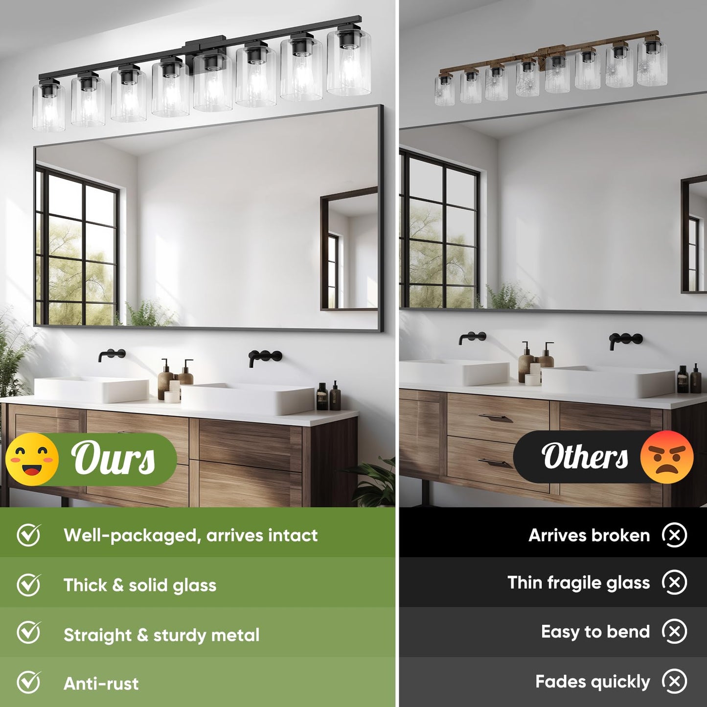 Beslowe 51 8-Light Bathroom Light Fixture  Modern Black Vanity Light  Bathroom Lighting Fixtures Over Mirror  Matte Black Bathroom Wall Lamp  Wall Lights For Living Room Bedroom Hallway