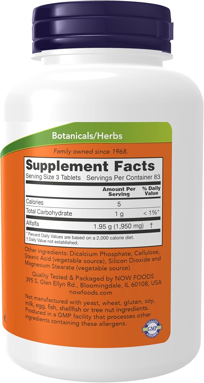 NOW Foods Supplements, Alfalfa 650 mg source of Vitamin K, Green Superfoods, 250 Tablets