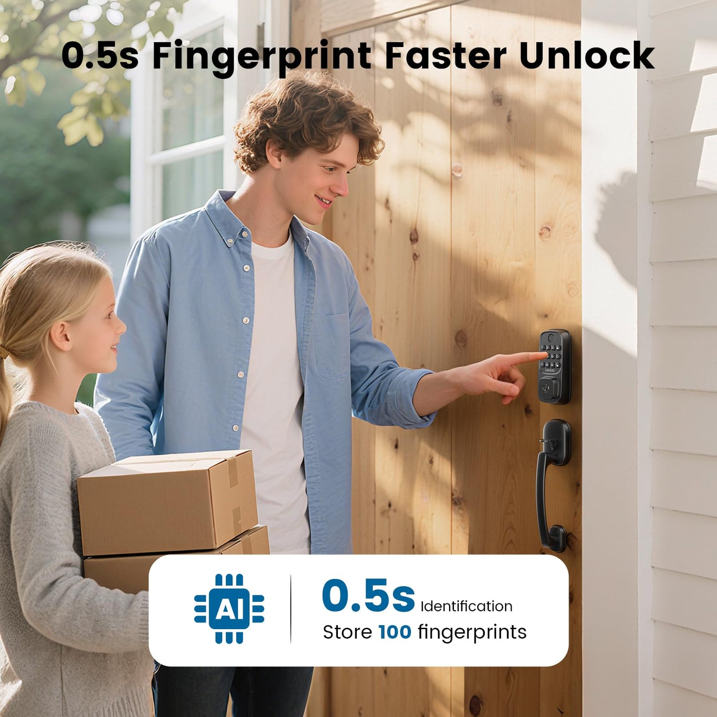 Smart Door Lock with Handle, Keyless Entry Door Lock Deadbolt Handle Set, Built-in WiFi Deadbolt Smart Lock for Front, Fingerprint, Keypad Code, App Control, Voice Control (Black)