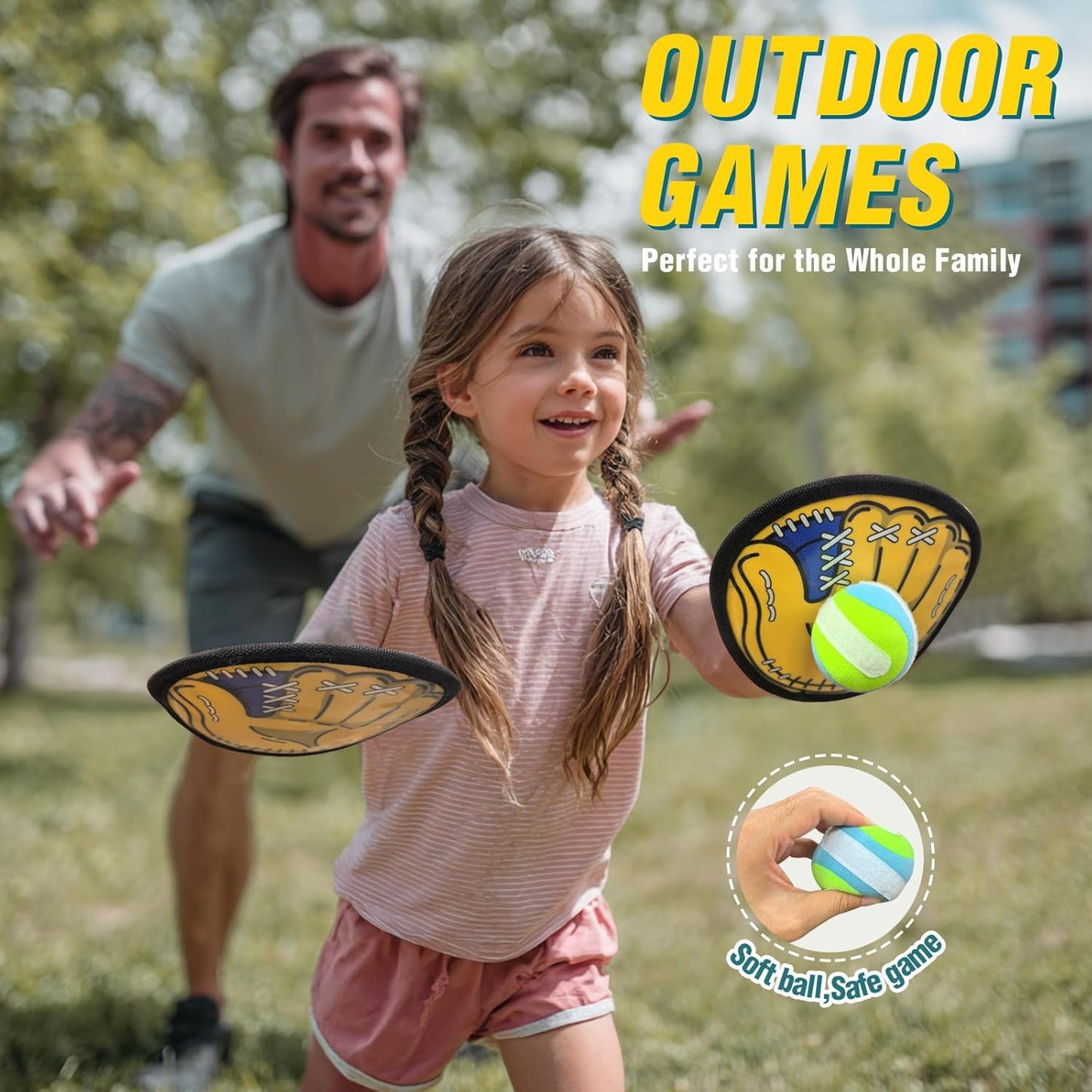 Toss and Catch Ball Game Set – Outdoor Toys for Kids, Toddler Yard & Beach Games, Sticky Ball and Glove Toy, Birthday Gift for Boys Girls Ages 3 4 5 6 7 8 9 10 (Upgraded Version)