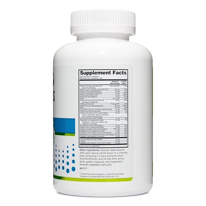 NutriBiotic – Multi Vitamins & Minerals, 180 Ct Capsules (Formerly Hypoallergenic Multiple) | 72 Pure Trace Elements in a Base of Chlorella | Pharmaceutical-Grade & Highly Absorbable | Gluten Free