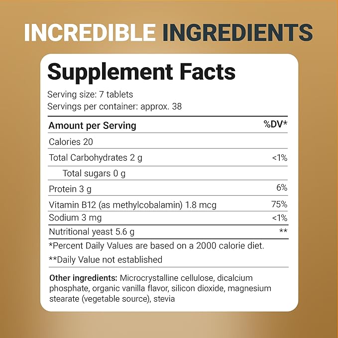 Dr. Berg Nutritional Yeast Tablets – Natural B12 Added - All 8 B Vitamin Complex – Organic Vanilla Flavor - 270 Vegan Tablets Dietary Supplements