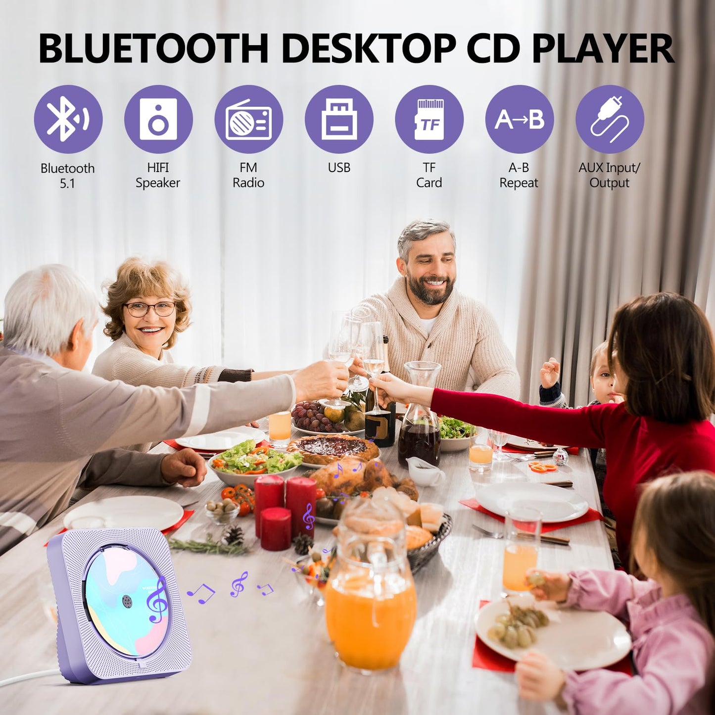 Cd Player Portable With Bluetooth Desktop Cd Players For Home With Hifi Sound Speakers,Mini Cute Cd Player For Kids,Remote Contr