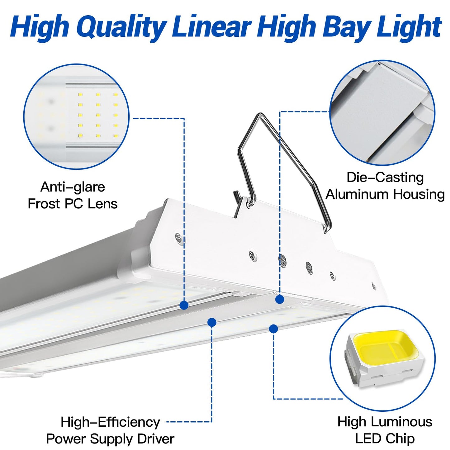 Jtt Led Linear High Bay Light  5000K Daylight 150W 21000Lm Shop Light Commercial 360 Adjustable Tilt Hanging Led High Bay Shop Lighting Fixtures For Garage  Etl 1-Pack