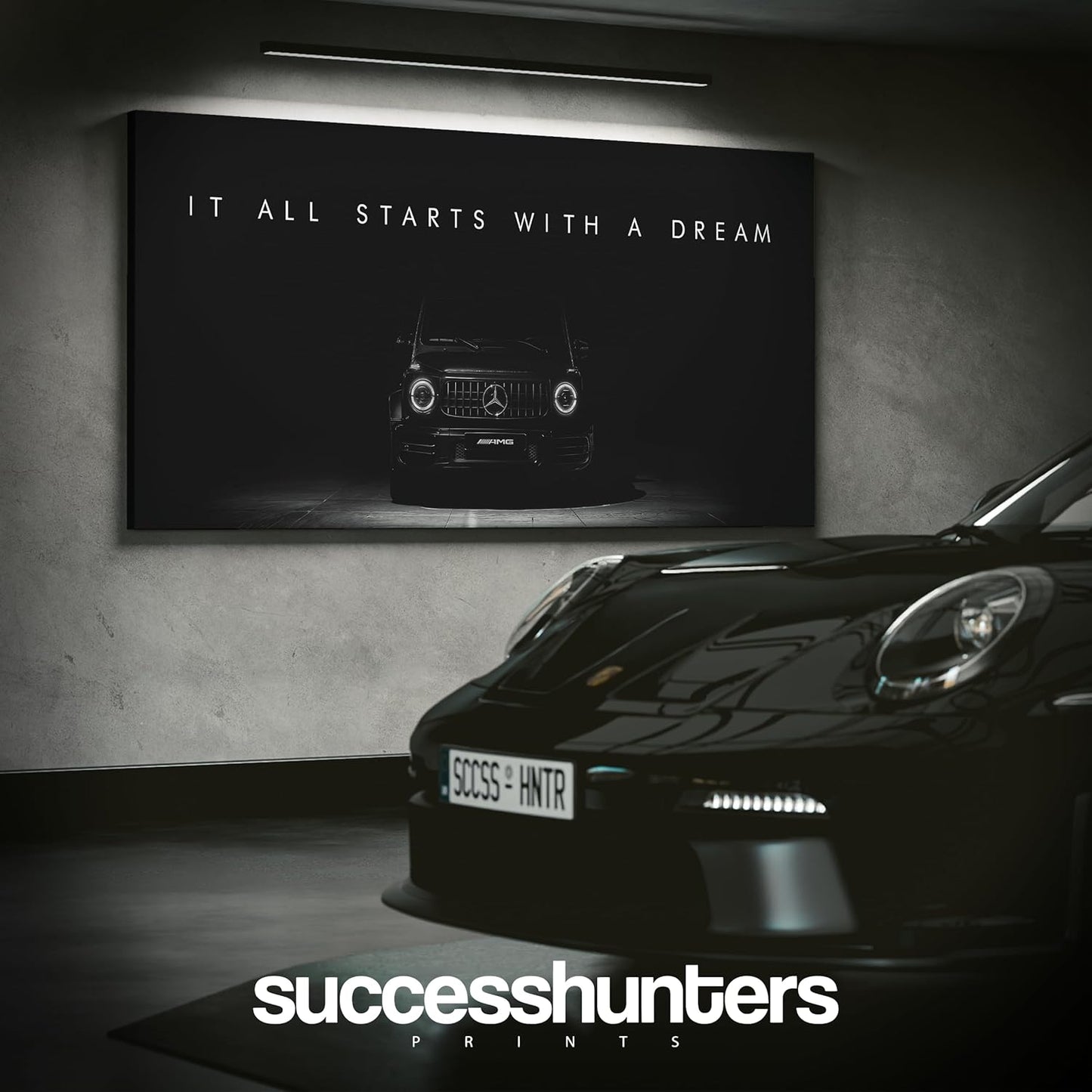 Motivational Wall Art for Office, Super Car Art Canvas, Inspirational Automotive Decor for Mercedes Benz G Class Sportscar Lovers, Motivational Wall Decor for Office and Home Car Poster (15" x 30" in)