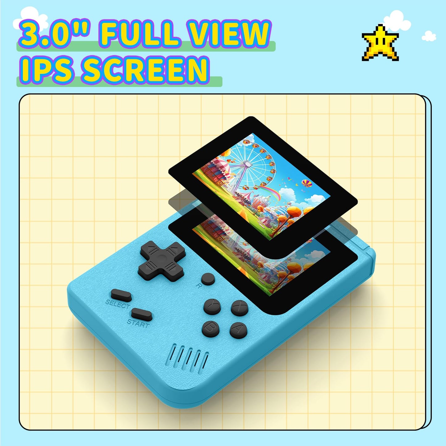Retro Gaming Console, Portable Video Game Console with 3.0 inch IPS Screen and Preloaded 400 Classic Video Games, Mini Retro Handheld Game Console (Blue)