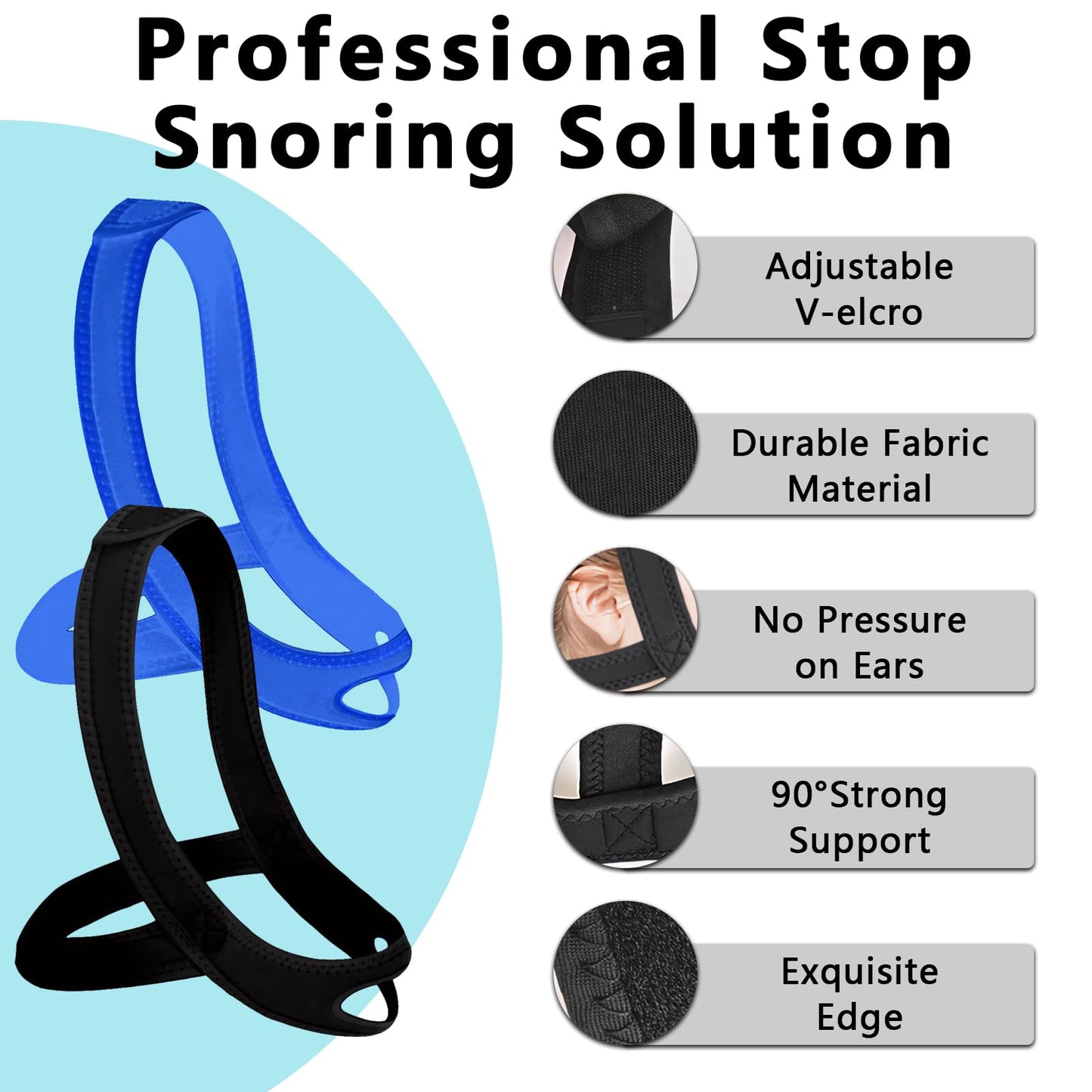 2 Pcs Chin Strap for Sleeping,Adjustable Anti Snoring Chin Strap to Keep Mouth Closed,Jaw Strap for Sleep for Men Women,with Two Pairs of Earplugs,Stops Snoring & Dry Mouth