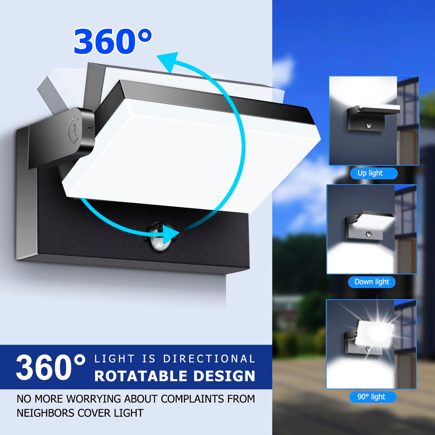 Rosykite 40W Led Wall Pack Lights Outdoor Motion Sensor 360 Rotation 5000K 6000K 4000K Selectable Exterior Flood Lighting Fixture Sconce For Porch Garage Patio