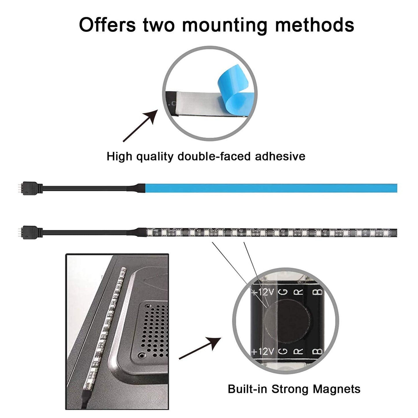 airgoo RGB LED Strip Light, 3pcs Magnetic, 12V 4-Pin, Compatible with ASUS Aura, MSI Mystic Light, Model AGMGCL0008, Self-Adhesive
