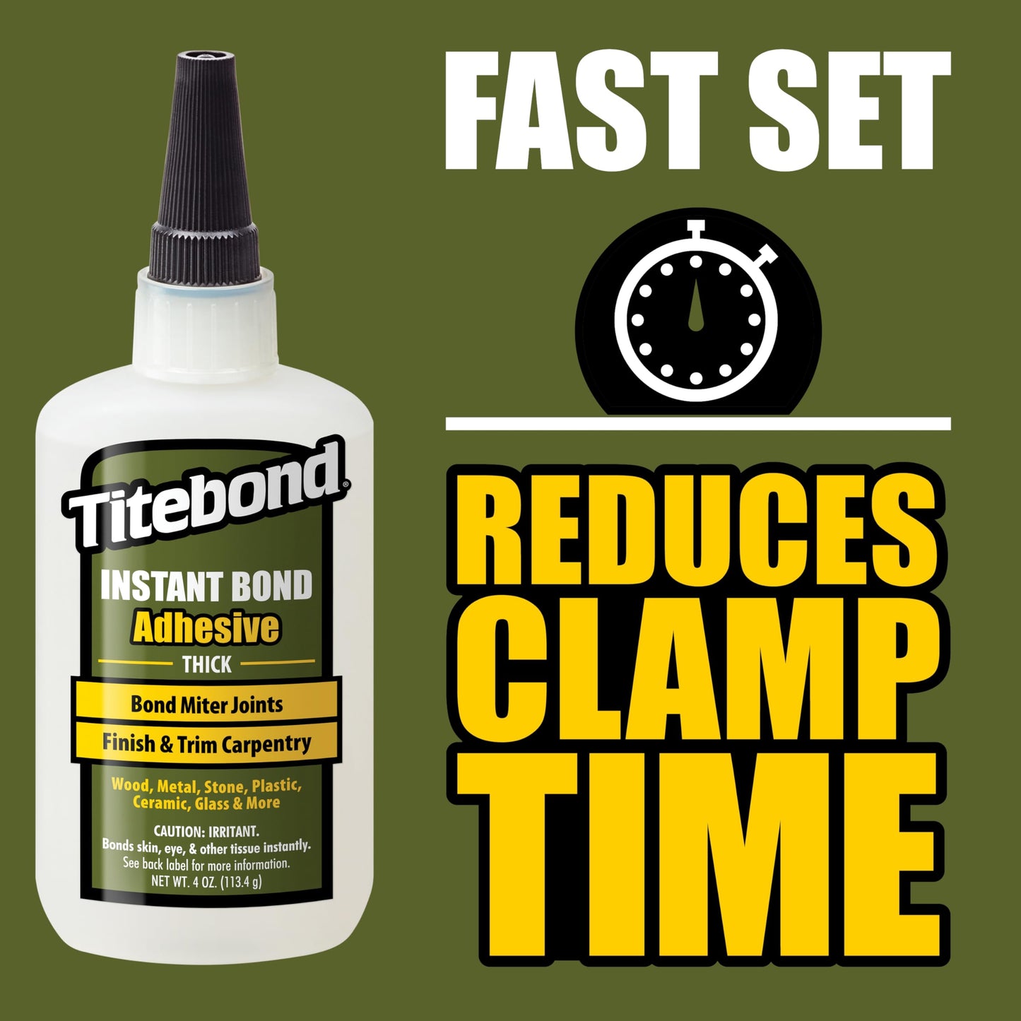 Titebond Instant Bond Thick CA Super Glue – Fast-Setting Ethyl Cyanoacrylate Adhesive for Wood, Miter Joints, Jigs, Fixtures & End-Grain, 8-10 Second Set – 4 Oz. 6222