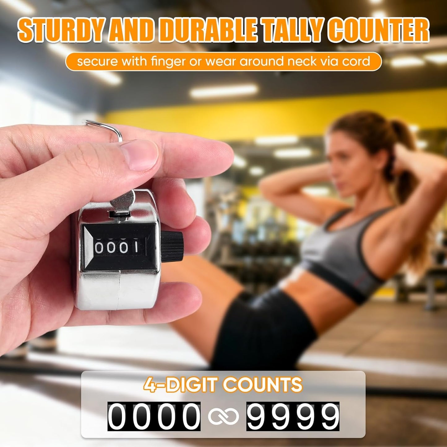 Metal Handheld Tally Counter, Clicker Counter with 4 Digit Display, Hand Mechanical Counter for Counting, Golf, Baseball, Knitting, Coaching, Fishing and Laps