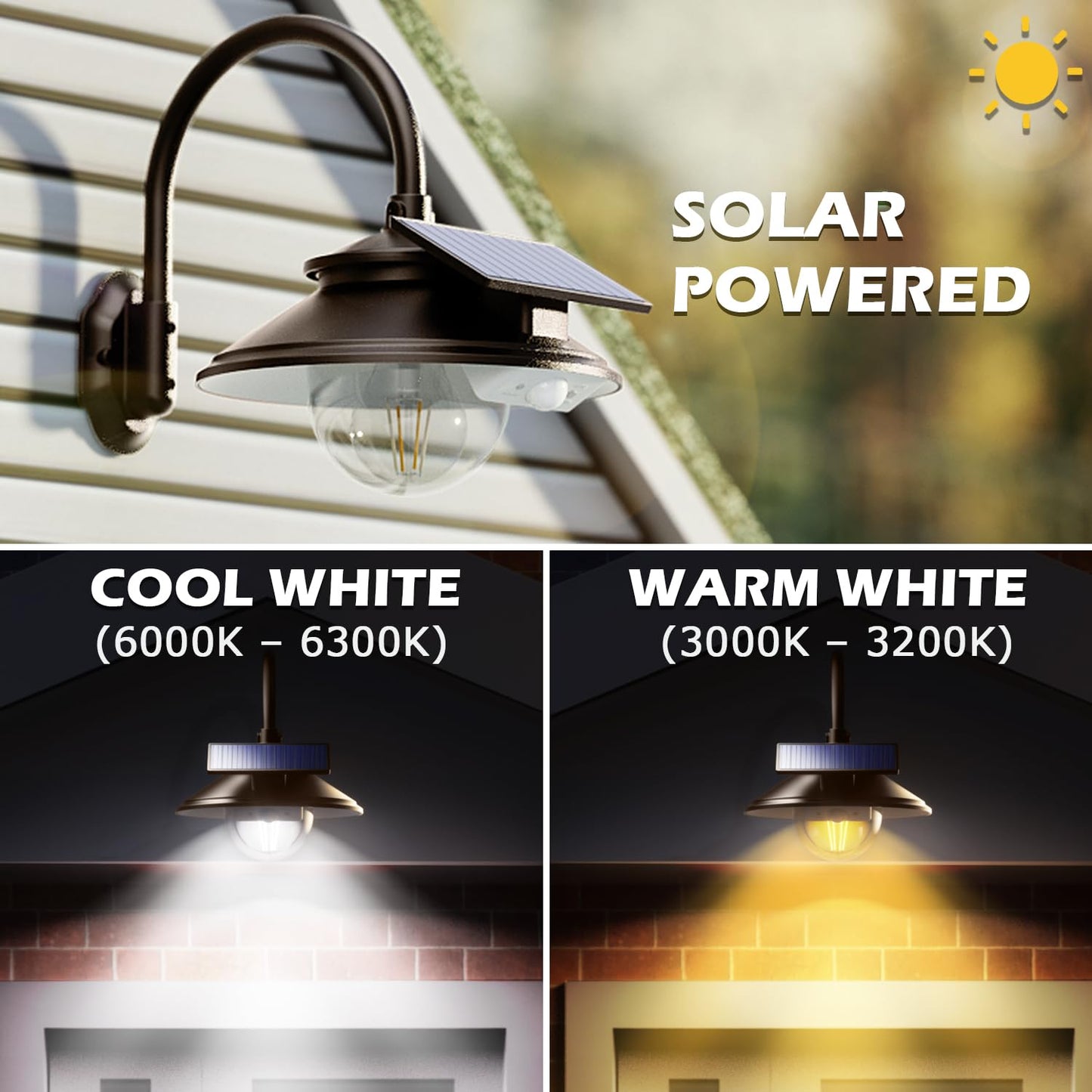 Siedinlar Solar Barn Light Outdoor 3 Modes 2 Lighting  Garage Shed Light Gooseneck Farmhouse Wall Light Waterproof With Remote/Motion Sensor For Garage Barn Shed Chicken Coop Dark Bronze (2 Pack)