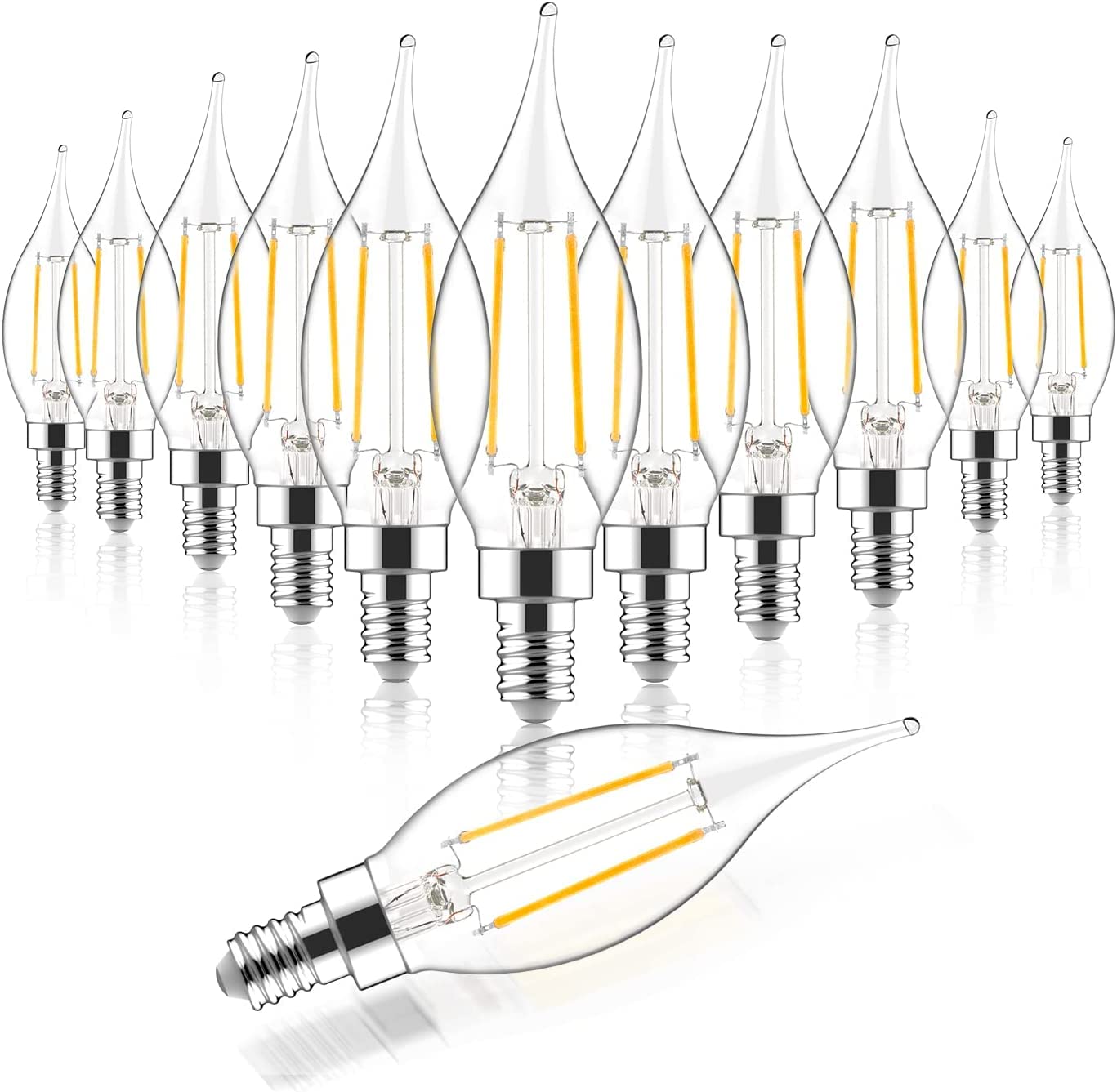 Sengled E12 Dimmable Led Bulbs, 60W Equivalent, 12 Pack, Ca10 Flame Tip, 5000K Daylight, Glass, Ideal For Chandeliers & Ceiling