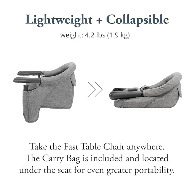 Inglesina Fast Table Chair - Stone Gray Melange + Fast Dining Tray - Portable Baby High Chair - for Babies & Toddlers up to 37 lbs - Fits Tables 0.8'' to 3.5'' Thick - Compact - Travel Bag Included