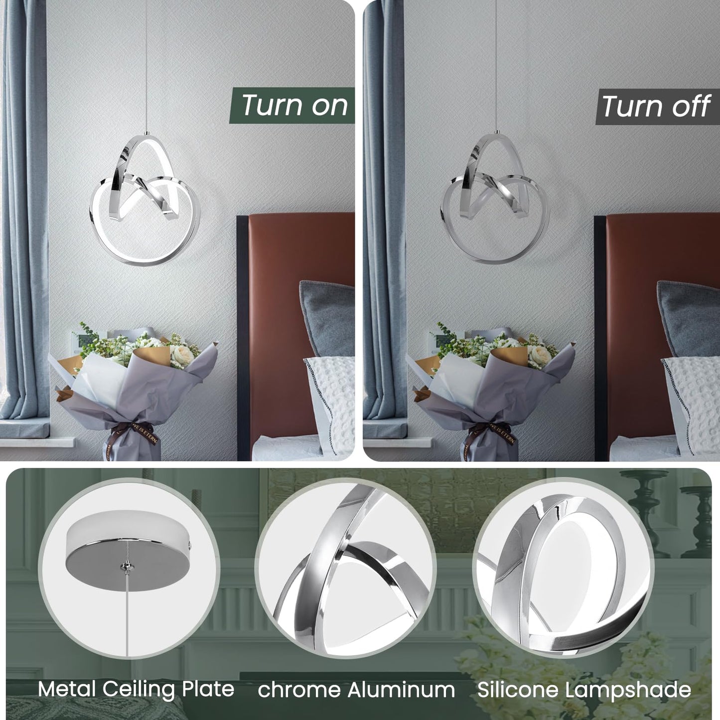 Sovinzert 6000K Modern Pendant Light Fixtures  Led Pendant Lights Kitchen Island Lighting Adjustable Height Chrome Hanging Lights For Dining Room Kitchen Bedroom  1Pack