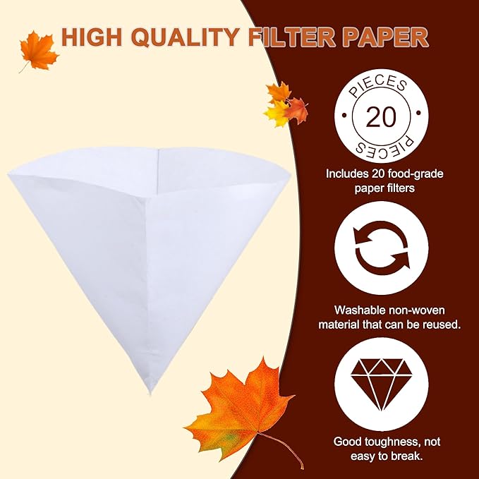 Maple Syrup Cone Filter Holder Stand, Stainless Steel Filter Strainer with 20pcs Cone Filter Paper & Folding Arms for Maple Syrup Making and Filtration of Cooking Oil, Kitchen, Food Truck, Restaurant