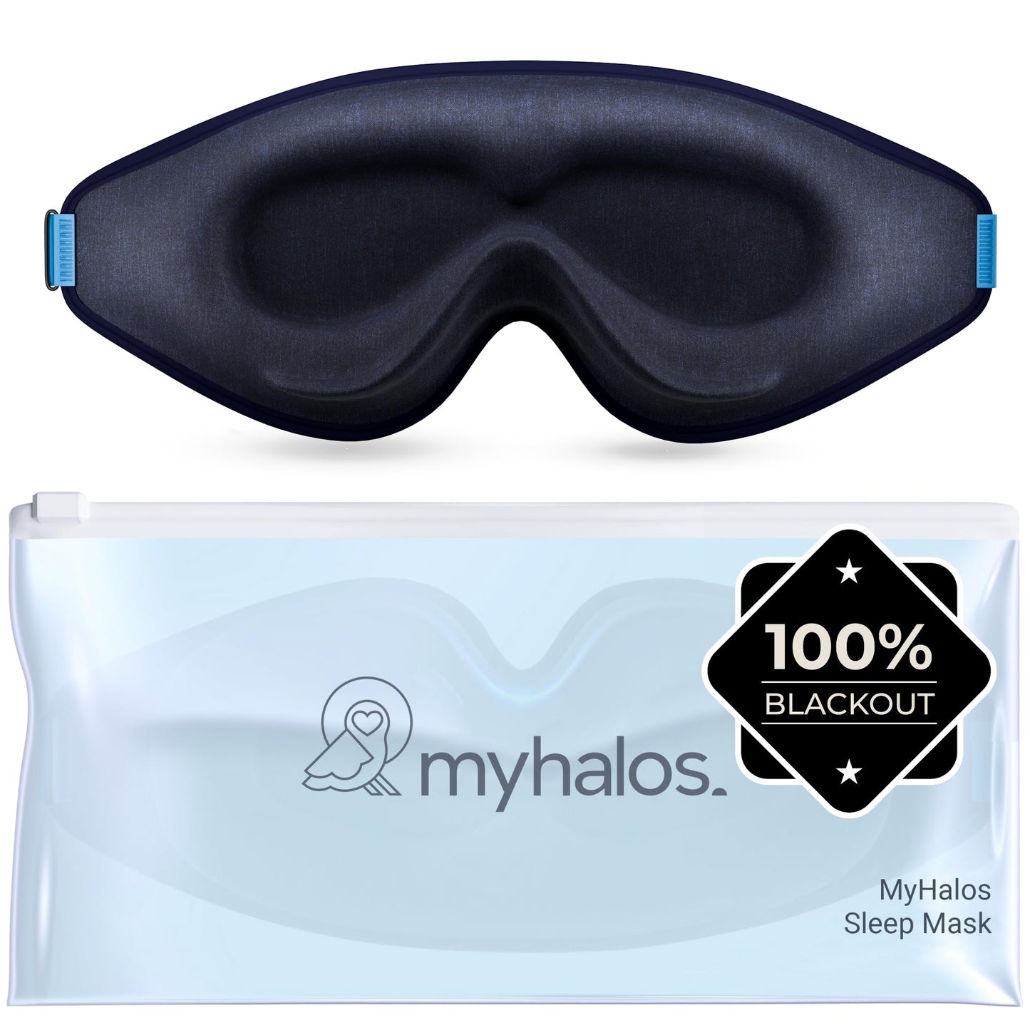 MyHalos® Sleep Mask – 3D Blackout Eye Mask for Women & Men, Side Sleepers, Zero Pressure Memory Foam Eyelash Friendly, Breathable,Award-Winning Sleep Aid for Travel (Navy Blue, 1 Count (Pack of 1))