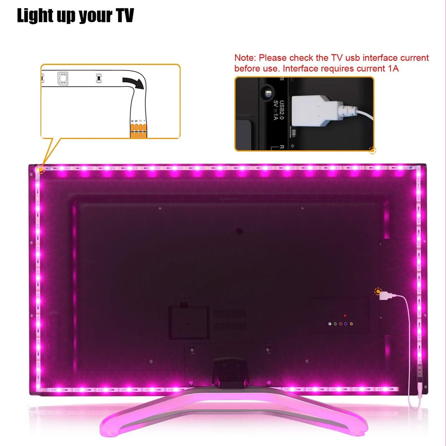 maylit LED Backlight Strip Lights Kit, 14.3FT for 65-75in TV, Multicolor, USB Powered with Remote, Model R5-YMA8-74UA
