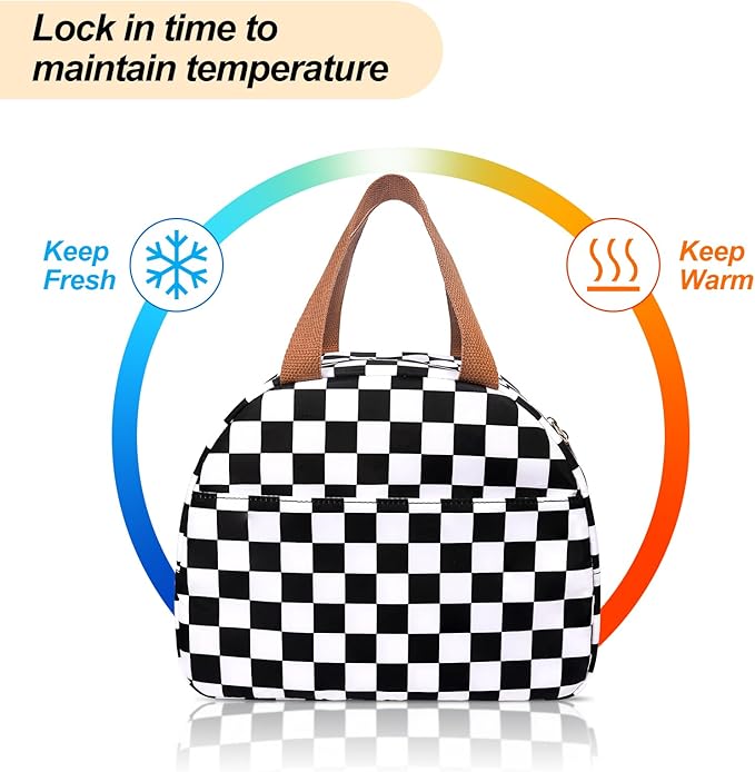 Lunch Box for Women,Cute Quilted Lunch Tote Bag,Reusable Insulated Lunch Box,Large Capacity Cooler Bag with Compartments for Work, Picnics or Travelling