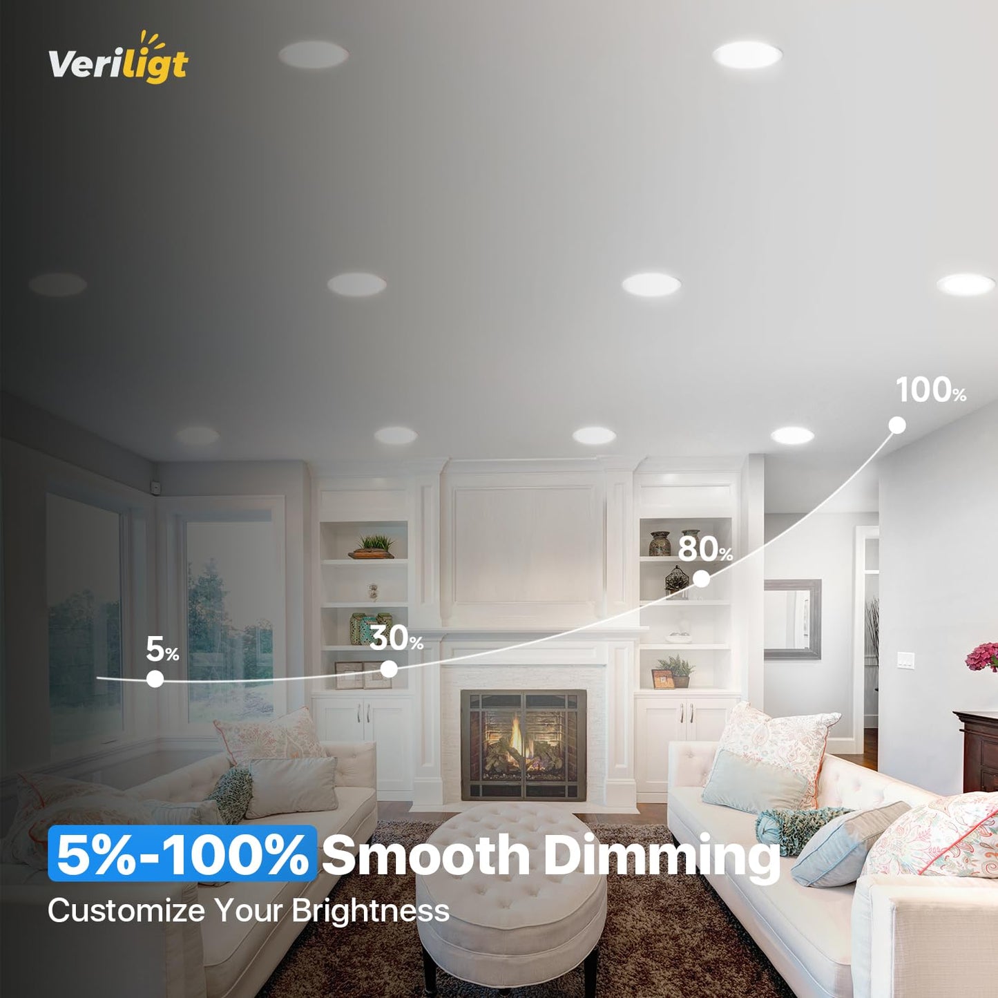 Veriligt 24 Pack 6 Inch 5CCT LED Recessed Light, Silm Canless Recessed Lighting, Dimmable, Damp Rated, 2700K-5000K Selectable, Wafer Ceiling Downlight with Junction Box, 1200LM, 12W 120V, ETL&FCC