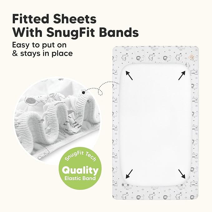 2-Pack Waterproof Baby Crib Sheets for Boys, Girls - 52x28 Viscose Derived from Bamboo Toddler Bed Sheet Neutral, Fitted Crib Mattress Protector Cover for Baby Bedding, Soft & Gentle (KeaSafari)