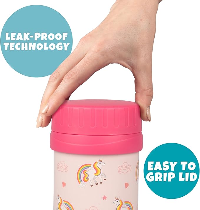 Bentology Stainless Steel Insulated Lunch 13 oz Thermos for Kids – Large Leak-Proof Storage Jar Container for Hot & Cold Food, Soups, Liquids - BPA Free - Fits Most Lunch Boxes and Bags - Unicorn