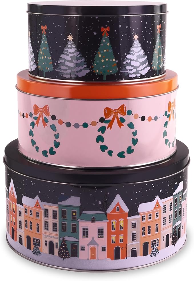 Steel Mill & Co Tin Containers with Lids, 3 Pack Christmas Cookie Tins, Festive Cookie Tins for Gift Giving & Holiday, Large Medium Small, Twas the Night Before Christmas