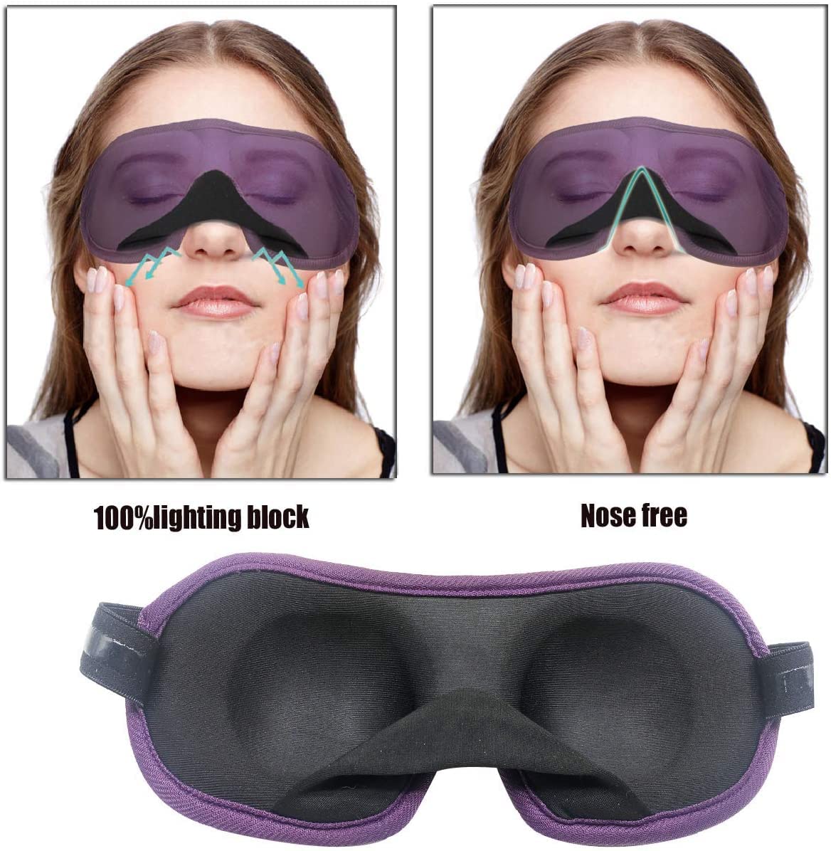 REEBENT 3D Eye mask for Sleeping,Machine Washable, Sleep Mask for Women, Blinder Blindfold Airplane (Black+Black)
