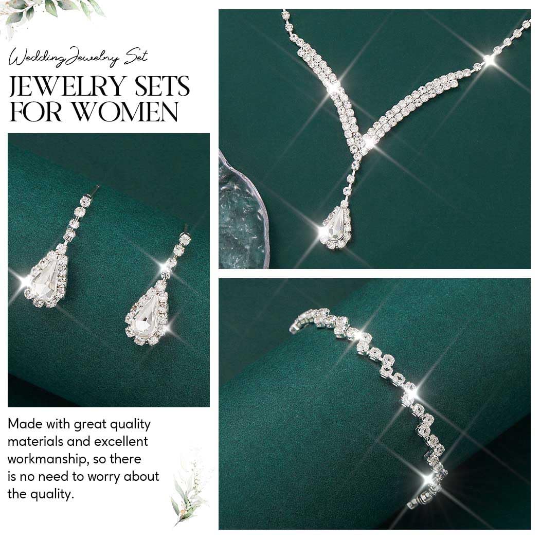 Unicra Bridal Wedding Jewelry Set Silver Rhinestone Necklace Earrings Sets Formal Costume Jewelry for Women and Brides (C-4 Pack