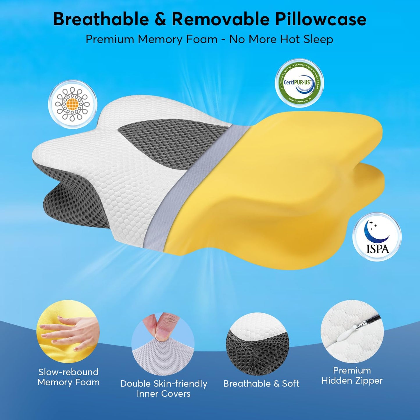 Anvo Cervical Pillow for Neck Pain Relief - Neck Pillows for Pain Relief Sleeping - Pillow for Neck and Shoulder Pain - Ergonomic Design for Side Back Stomach Sleeper-Grey Queen Firm