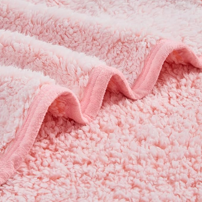 EMME Fuzzy Blanket Soft Fleece Throw Blankets for Women, Fluffy Sherpa Throws(Plush Pink,90"x90")