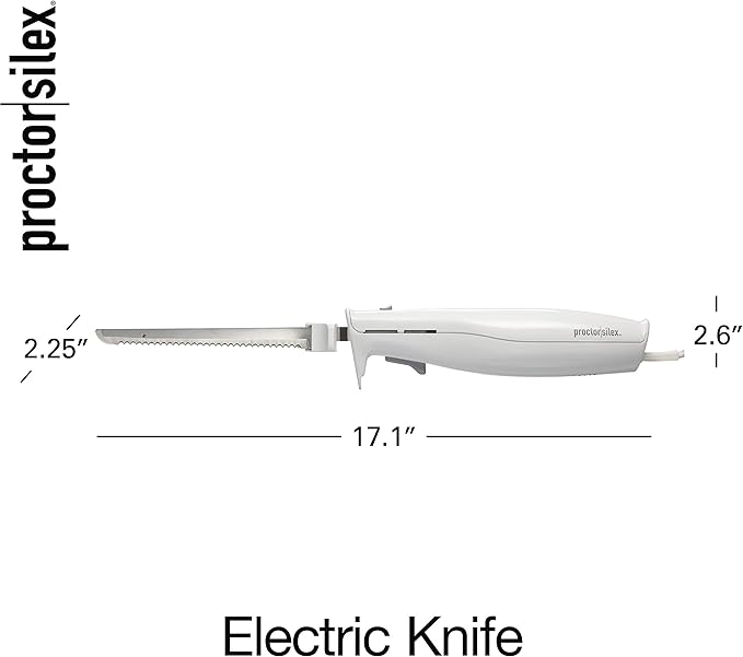 Proctor Silex Easy Slice Electric Knife for Carving Meats, Poultry, Bread, Crafting Foam and More, Lightweight with Contoured Grip, White