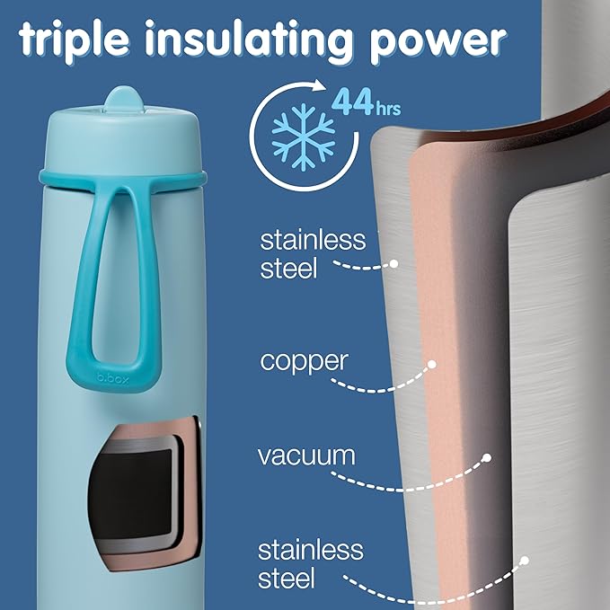 b.box Triple Insulated 23oz Water Bottle w/Stainless Steel Straw. 44 Hours Cold. Leak Proof Tumbler with Lid and Straw for Travel, Gym & School. BPA Free Sports Water Bottles.