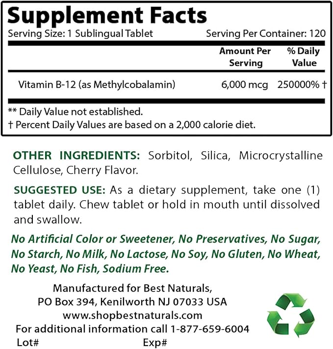 Iron 65 mg & Vitamin B12 6000 mcg