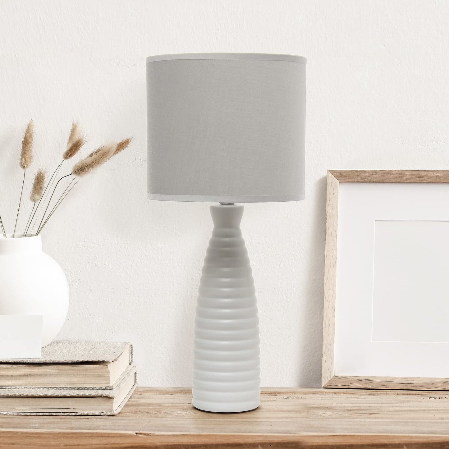 Simple Designs LT2076-GRY Ceramic Ribbed Bottle Table Lamp, Gray, Pack of 1