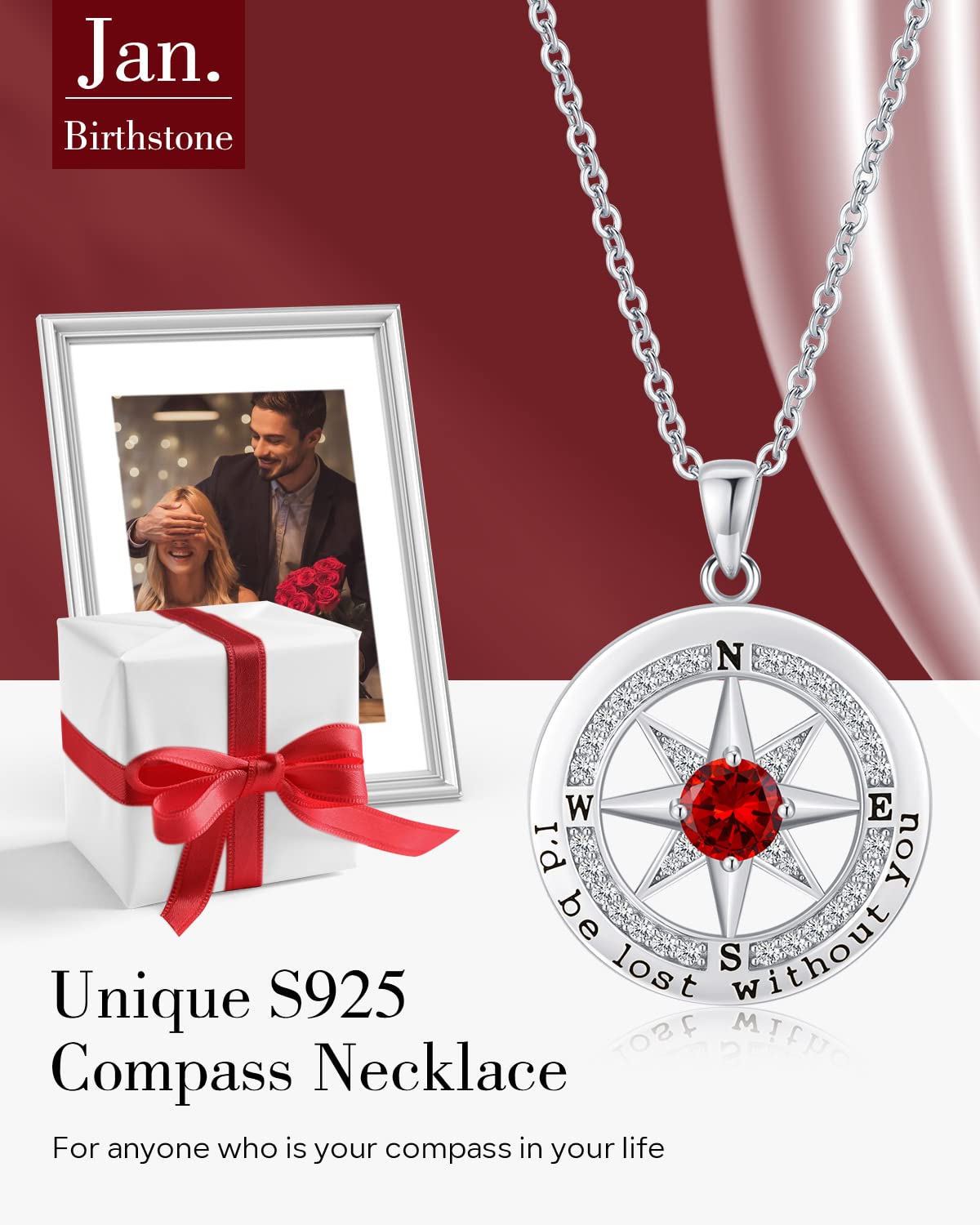 S925 Sterling Silver Necklace for Wife, Women Anniversary Year Gifts Compass Jewelry, Birthday Gift Ideas for Her Girlfriend Wom