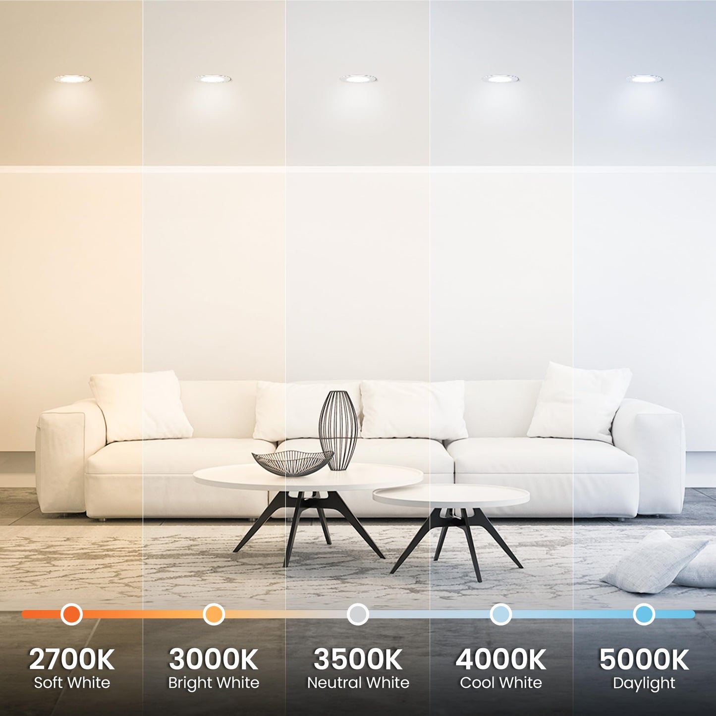 Feit Electric LED Downlight Retrofit Kit with Baffle Trim, 75W Equivalent, 5/6-Inch Dimmable Recessed Can Light, Adjustable White 2700K-5000K, 90+ CRI, 50,000-Hour Lifetime, LEDR56B/6WYCA/MP/6