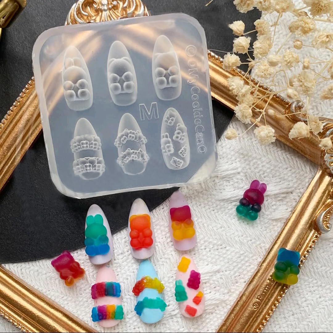 Silicone Nail Art Molds Cute Little Bear Charm Design Carving Template Resin Mold Nail Accessories for Women DIY Manicure Suppli