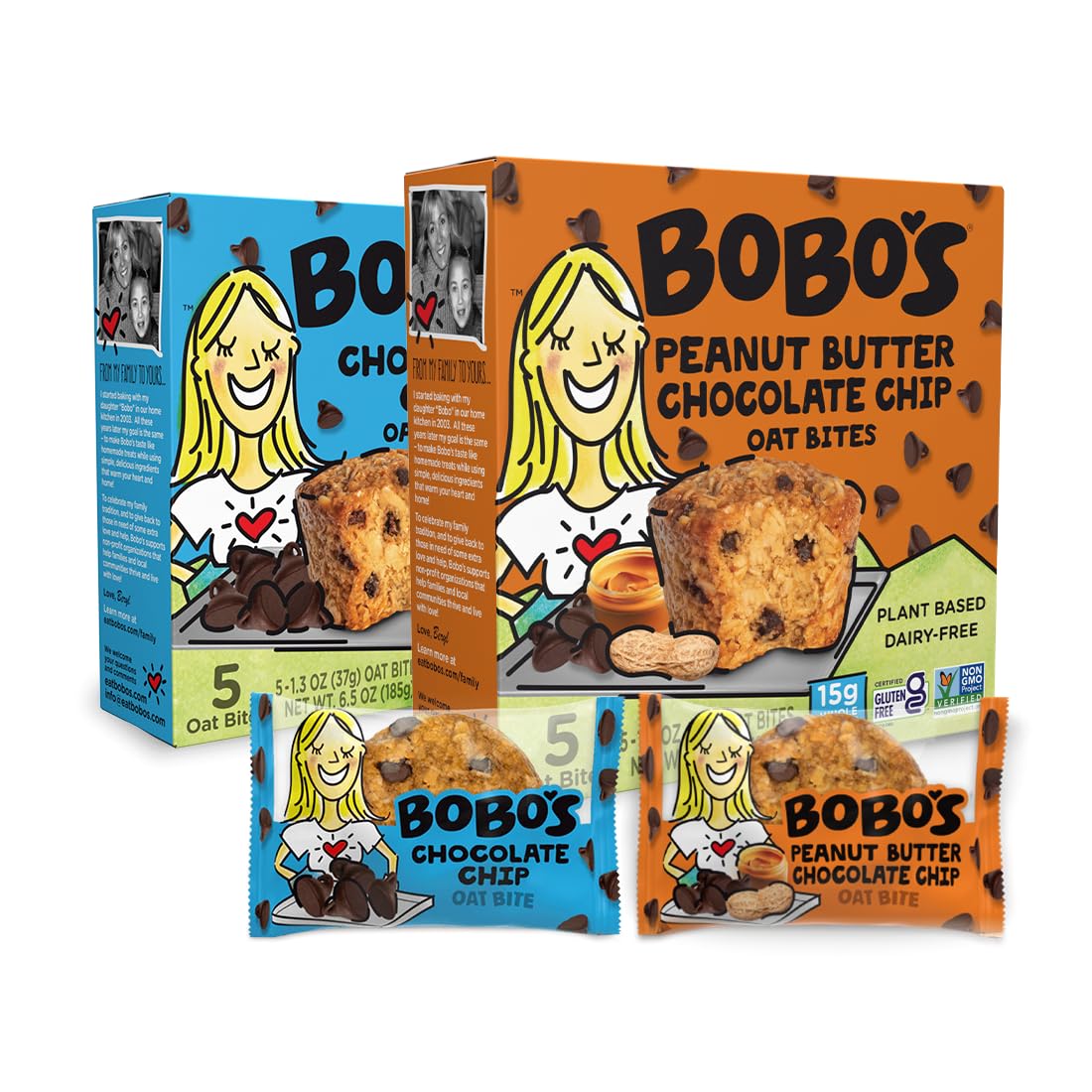 Bobos Bites Chocolate Variety Pack  15 Chocolate Chip  15 Peanut Butter Chocolate Chip