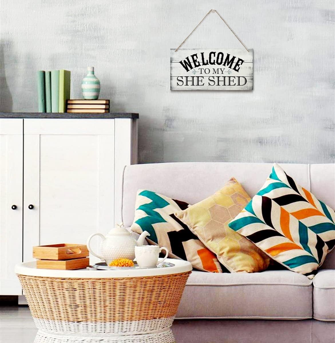 Welcome To My She Shed Decor Sign, Printed Wood Wall Art Sign, Funny Bar Signs for She Shed Room Decor, Hanging Wood Sign Home Decorative, Rustic Farmhouse Welcome Wood Sign Decor Wall Art 12x6 in