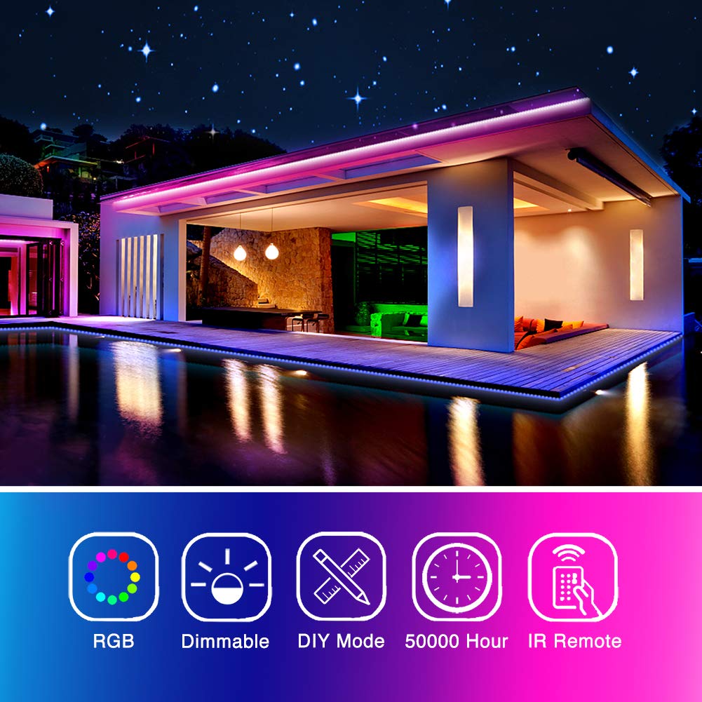 phopollo LED Lights 20ft RGB Color Changing with Remote - Multicolor, Model PH19RGB53WUS