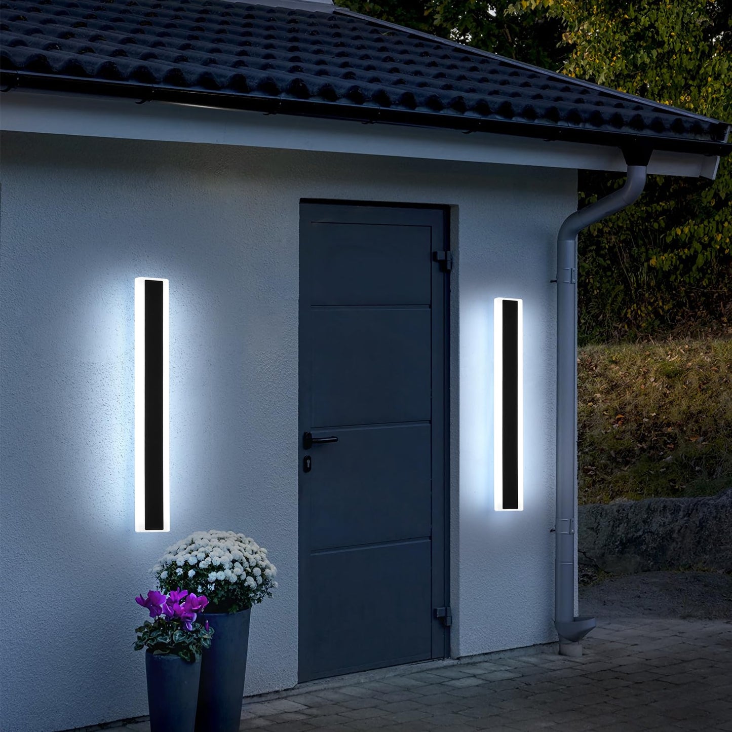 Mikeru 2Pack 31.4Inch Long Led Wall Light  6000K Cool White Modern Outdoor Wall Light Ip65 Waterproof Black Acrylic Porch Exterior Lighting Fixtures  Exterior Wall Mount Lights