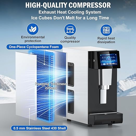 Nugget Ice Maker Countertop, 60 LBS/Day, 5LBS Ice Bin, Water Dispenser Countertop, Soft Chewable Pellet Ice Maker Machine Stainless Steel, Nugget Ice Machine Commercial for Bar, Café, Self-Cleaning