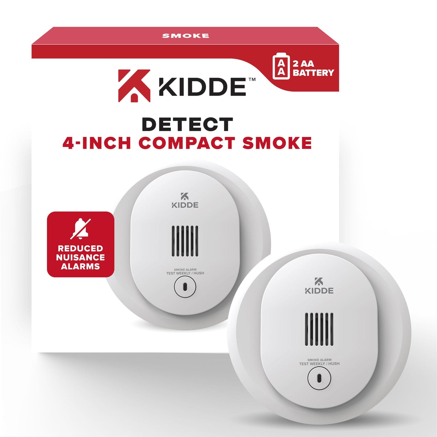 Kidde Smoke Detector, 4-Inch Compact, AA Battery Powered, 10SDR