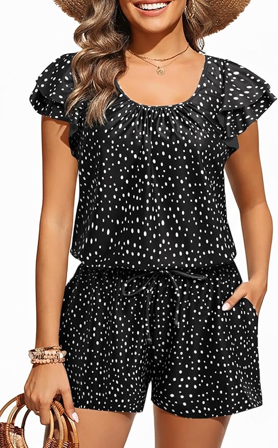 Tempt Me Women One Piece Romper Swimsuit - Ruffle Sleeve Modest Jumpsuit Bathing Suit with Shorts 2026 Swimwear