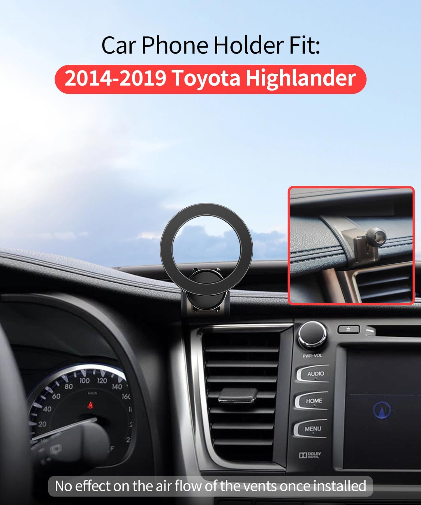 Maserweller Car Phone Holder For Toyota Highlander 2014 2015 2016 2017 2018 2019 Accessories, 360 Rotation Phone Mount Compatibl