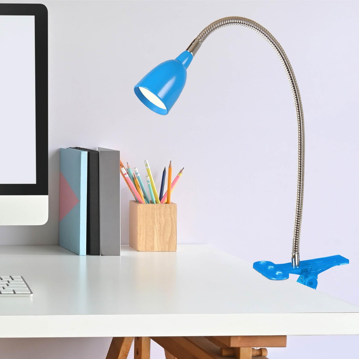 Newhouse Lighting Nhclp-Led-Blu Blue Metal Led Desk Lamp, Flexible Goose Neck, 3000K Warm White, 6 Ft Power Cord
