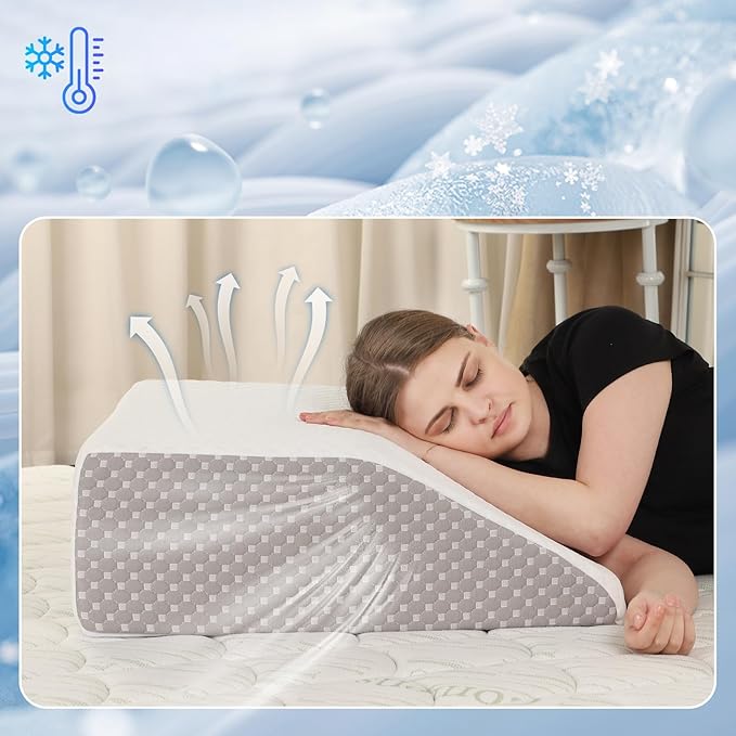 8" Leg Elevation Pillow for Circulation, Cooling Bed Wedge Pillow for Swelling, Memory Foam Top Wedge Pillow for Buttock, Ankle, Leg, and Knee Injuries Post Surgery