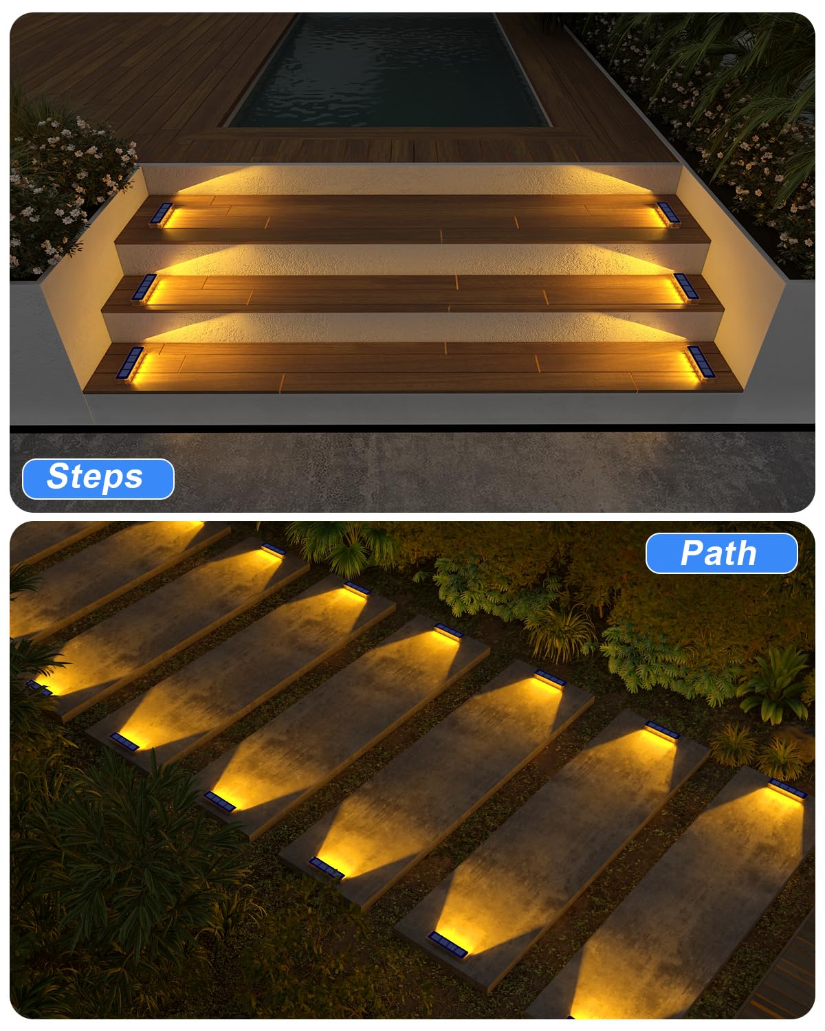 DetarZinLED Solar Step Lights for Outside,8 Pack Solar Stair Lights Outdoor Waterproof,Warm White Deck Light Solar Powered Waterproof for Steps,Stairs,Walkway,Sidewalk,Patio,Pathway